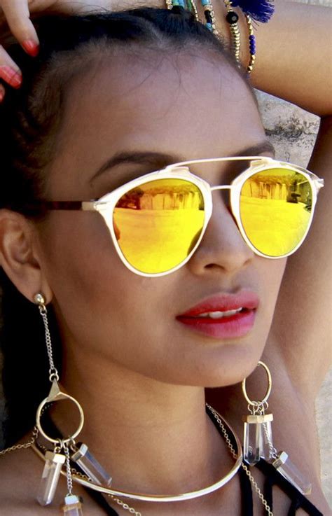 Yellow Mirrored Sunglasses for Women .